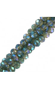 Faceted glass beads 3x2mm disc - Danube blue-pearl shine coating